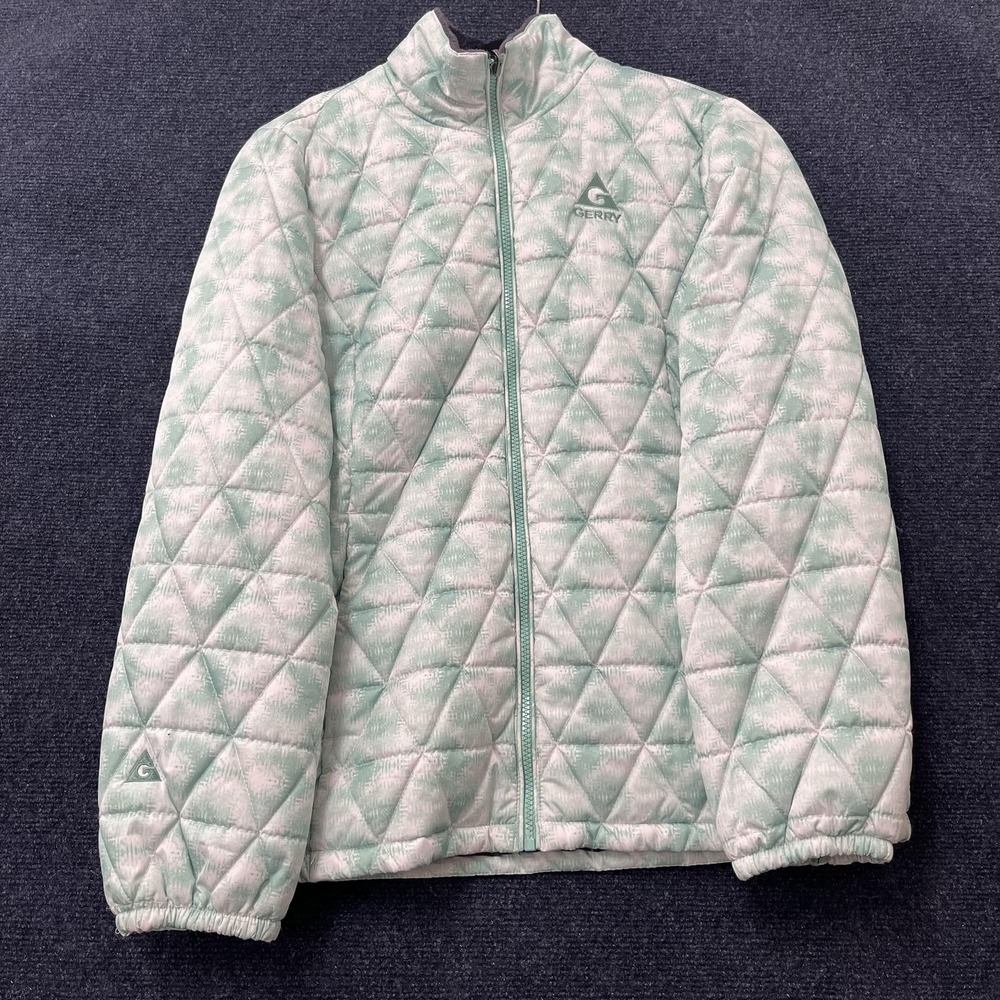 Gerry Jacket Womens Large Green Quilted Full Zip Fleece Lined‎ Outdoor Coat